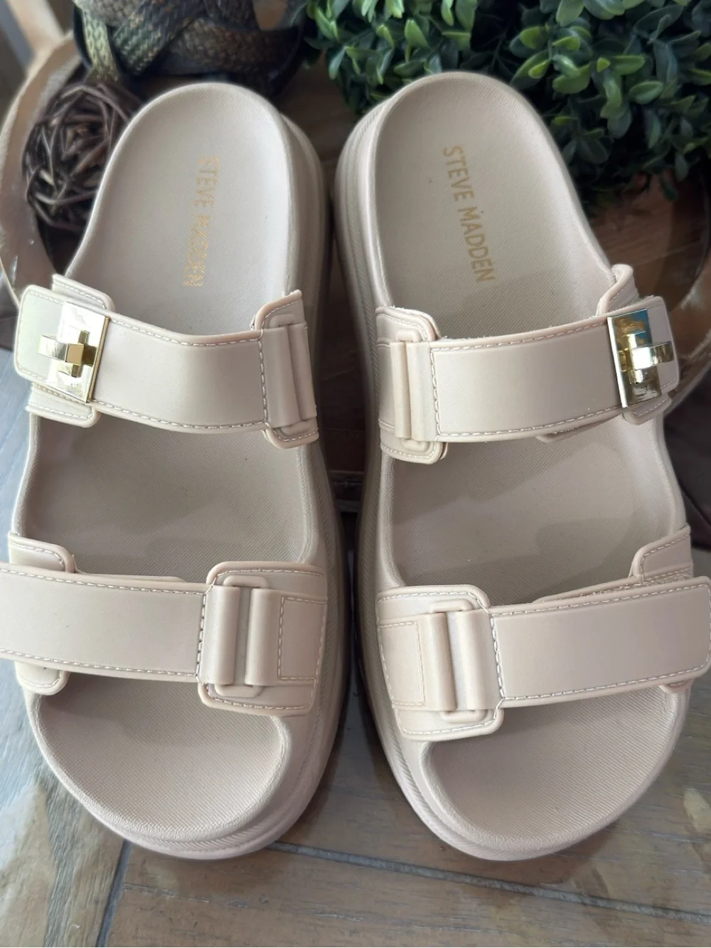 Steve Madden Neutral Beige Slip-On Platform Sandals